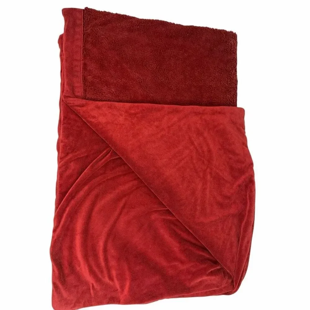 Restoration Hardware Velvet Sherpa Deep Red Plush Throw Blanket